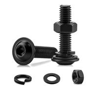 M6 x 16mm Flanged Button Head Black Nuts and Bolts 10Pcs Socket Cap Bolts | Bolts and Nuts Set 304 Stainless Steel Allen Screws with Nuts, Flat Lock Washers for Machinery Repair Furniture DIY Assembly