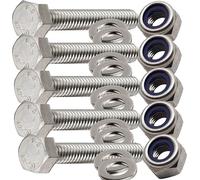 M6 x 16mm Hex Head Bolts Set with Nylon Nuts and Washers Stainless Steel Fully Threaded Bolt (Pack of 5)