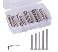 M6 x 30mm, 35mm, 40mm, 45mm, 50mm Stainless Steel Furniture Bolts Flat Socket Head Cap Screws Assortment 25 PCS, 304 Stainless Steel 18-8, Full Thread, Bright Finish