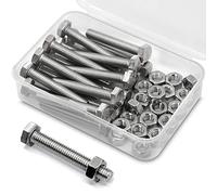 M6 x 50mm 20PCS Hex Head Screws Bolts and Nuts Set, 304 Stainless Steel 18-8, Full Thread, Bright Finish, Machine Thread