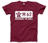 M62 Highway to Hull - Men's Unisex Tshirt for Yorkshireman top Gear leeds Bradford Yorkshire Tee- M Maroon