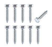 (M6x30)10Pcs M6x30mm Coach Screws, Hex Lag Bolts Zinc Plated for Decking | Carbon steel full thread self-tapping bolts, suitable for fencing, wood construction, and concrete, anti-corrosion coated.