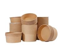 M7 Packaging Disposable Kraft Bowls Takeaway Bowls Salad and Lid, Food Containers 50 100 300 Pack, Brown Container with Lids for Hot Cold Food Dessert Snacks (300,850ml)