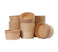 Disposable Kraft Bowls Takeaway Bowls Salad and Lid, Food Containers 50 100 300 Pack, Brown Container with Lids for Hot Cold Food Dessert Snacks (100,850ml)