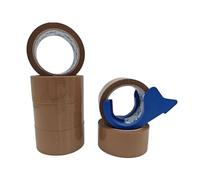 M7 Packaging Heavy Duty Packaging Tape, 48mm x 66m 45 microns, 6 Rolls, Clear/Brown/Fragile Tapes, Strong Adhesive for Parcels and Moving Boxes (With Dispenser, Brown)