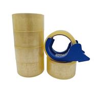 M7 Packaging Heavy Duty Packaging Tape, 48mm x 66m 45 microns, 6 Rolls, Clear/Brown/Fragile Tapes, Strong Adhesive for Parcels and Moving Boxes (With Dispenser, Clear)