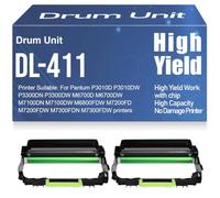 M7300FDN M7300FDW Drum Unit Compatible DL-411 M7200FD M7200FDW for Pantum P3010D P3010DW P3300DN P3300DW M6700D M6700DW Imaging Drum M7100DN M7100DW M6800FDW Printers,2PC-Black