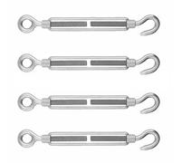M8 4 Pack 304 Stainless Steel Turnbuckle, Adjustable Rope Cable Hook Heavy Duty Wire Tensioner for Hanging Garden Picture Curtain String Lights