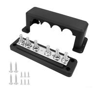 M8 6-Post Red and Black Busbar Distribution Board 300A Heavy-Duty Terminal Block Nylon Copper Stainless Steel Waterproof Design for 12-48V Power Systems in RVs(Black)