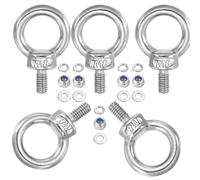M8 x 20mm Stainless Steel 304 Eye Bolt 5 Pack with Extended Thread Locking Nuts and Flat Washers for Heavy Du Applicats