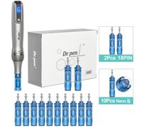 (M8S+10Pcs Nano S) Dr.Pen Ultima M8S Professional Microneedle Micro Needle Scar Acne Removal MTS Derma Pen Microneedling With 12Pcs Cartridges Skin Care Beauty Device