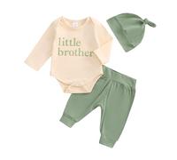 M9ppzzur7 Baby Boys Clothes Pants Set Letter Print Long Sleeve Romper + Elastic Waist Pants + Hat 3Pcs Outfit Sets (Green, 0-3 Months)