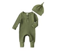 M9ppzzur7 Baby Long Sleeve Bodysuit Newborn Baby Casual Rompers Jumpsuit Outfit Clothes (Army Green, Newborn)