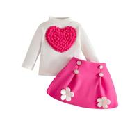 M9ppzzur7 Toddler Baby Girl Clothes Set Long Sleeve Big Heart Embroidery Sweater Top Floral Decor High Waist Skirt Girls 2Pcs Outfit Sets (Magenta, 18-24 Months)