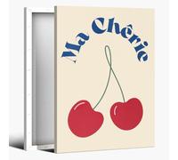 Ma Chérie Cherry Print - French Quote Red Cherries Poster Retro Kitchen Cafe Wall Art Cute Fruit Illustration for Bedroom Dorm Apartment Decor 40x60cm Framed