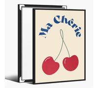 Ma Chérie Cherry Print - French Quote Red Cherries Poster Retro Kitchen Cafe Wall Art Cute Fruit Illustration for Bedroom Dorm Apartment Decor 20x30cm BlackFramed