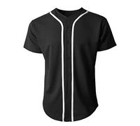 Ma Croix Made in USA Mens Premium Button Down Baseball Jersey Team Uniform Hip Hop Urban Tee Shirt, 1up01_black/White, Medium