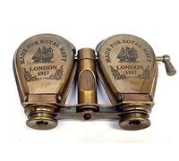 MA HANDICRAFTS 1917 Royal Navy Brass Binoculars - Antique Vintage Opera Glasses with Leather Grip & Case - Nautical Decorative Collectible for Home, Office, Gifting & Maritime Lovers
