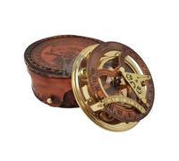 MA HANDICRAFTS Antique Brass & Copper Sundial Compass - Nautical Sun Clock in Engraved Leather Box Vintage Ship Replica Watch Gift for Men, Travelers, & Collectors