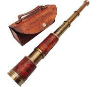 MA HANDICRAFTS Antique Brass Telescope - 40.6cm Tall Pirate Spyglass with Leather Wrap & Wooden Box Nautical Vintage Handheld Scope for Kids, Collectors & Home Decor