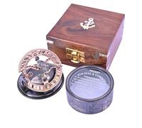 MA HANDICRAFTS Gilbert & Sons Antique Brass Drum Sundial Compass with Wooden Box - Nautical Working Magnetic Compass for Navigation - Christmas, New Year, Birthday Gift for Men, Dad