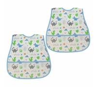 MA NASIR Baby Bib Wipe Clean Baby Feeding Bibs with Food Scraps Catcher Pocket Soft Adjustable Snaps Feeding Bib Unisex Infant Bibs Ideal for Messy Meal Times Activities Dinsor Design L35xW28cm (2Pc)