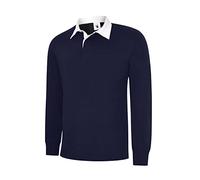 MA ONLINE Adults Long Sleeves Woven Collar Rugby T Shirt Mens Plain Sports Wear Slim Fit Shirts Navy