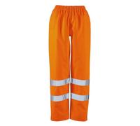 MA Online Ladies Hi Viz Ankle Popper Over Trousers Work Wear Waterproof Rain Trousers Hi Visibility Pants (Orange UK 16)