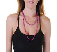 MA ONLINE Ladies Neon Color Plastic Beads Necklace 48 Inch Womens Hen 80s Party Accessory Hot Pink