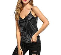 MA ONLINE Ladies PVC Shiny Cami Vest Top Womens Wet Look Sleeveless Spaghetti Strap Tees Black UK 12-14