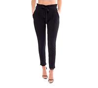 MA ONLINE Ladies Waist Belted Paper Bag Tie Cigarette Trousers Womens Fancy Full Length Slim Fit Pants Black UK 12-14