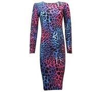 MA Online Ladies Womens Long Sleeve Stretch Jersey Bodycon Printed MIDI Dress Plus Size Dress Multi Leopard UK 16-18 = US 12-14