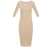 MA ONLINE Ladies Womens Long Sleeve Stretch Jersey Bodycon Printed MIDI Dress Plus Size Dress (Stone UK 24-26)
