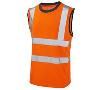 MA ONLINE Mens Sleeveless Hi Vis Reflective Tape Vest Tops Adults High Viz Visibility Pullover Tank Top Workwear Hi Visibility T Shirt Orange
