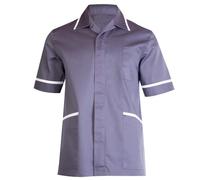MA Online Mens Work Wear Office Uniform Top Adults Contrast Panel Collared Nursing Tunic Top (Convoy Grey Small)