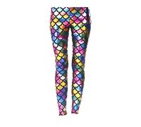 MA ONLINE New Ladies Mermaid Fish Scale Print Slim Fit Shiny Disco Metallic Leggings Pants Legging Multi Coloured Rainbow UK 8-10 = US 4-6