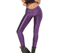MA ONLINE New Ladies Mermaid Fish Scale Print Slim Fit Shiny Disco Metallic Leggings Pants Legging Purple UK 8-10 = US 4-6