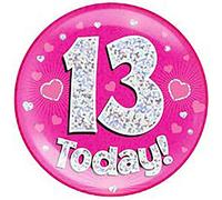 MA ONLINE Unisex Jumbo Badges Birthday Party Girls Boys Pink Blue All Ages Birthday Badges Pink Dot 13 Years One Size