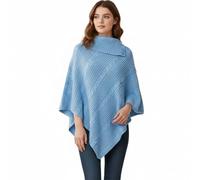 MA ONLINE Women’s Winter Poncho Sweater - Soft Cable Knit High Neck Cape Jumper, Cosy 3 Buttoned Wrap Shawl for Autumn & Winter Sky Blue