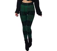 MA ONLINE Womens Christmas Leggings Snow Heart Zig Zag Pattern Knitted Leggings Warm Pants (Green Check UK 14)