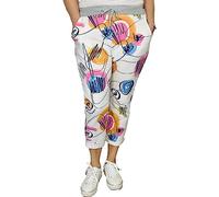 MA ONLINE Womens Elastic Waist Turn Up Italian Trousers Side Pocket Drawstring Jogging Joggers Summer Pants (White Graffiti Print UK 12-14)