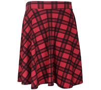 MA ONLINE Womens Fancy Elasticated Checked Print Plain Flared Skirt Ladies Knee Length Stretchy Skater Midi Skirt Checked Red UK 20