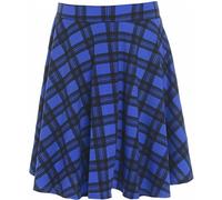 MA ONLINE Womens Fancy Elasticated Checked Print Plain Flared Skirt Ladies Knee Length Stretchy Skater Midi Skirt Checked Royal Blue UK 16