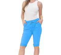 MA ONLINE Womens Italian Magic Shorts Cotton Pants Ladies Drawsting Half Trousers Turn Up Cycling Shorts (Turquoise UK 12-14)