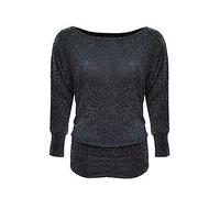 MA ONLINE Womens Ladies Fancy Long Sleeve Lurex Sparkle Pattern Off Shoulder Batwing Top Blue UK 14