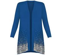 MA ONLINE Womens Ladies Fancy Long Sleeve Open Front Sequin Pattern Sparkle Cardigan Top Blue UK 20-22
