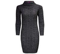 MA ONLINE Womens Ladies Polo Roll Neck Cable Knitted Bodycon Jumper Dress Top Size UK 8-26 Bodycon Jumper Dress Charcoal UK 24-26 = US 20-22