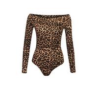 MA ONLINE Womens Long Sleeve Off Shoulder Bardot Ladies Printed Leotard Top Bodysuit 8-22 Off Shoulder Bodysuit Brown Leopard UK 8-10 = US 4-6