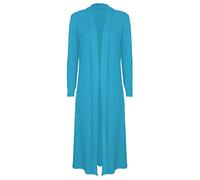 MA Online Womens Long Sleeve Plain Maxi Cardigan Ladies Sleeveless Long Waistcoat Cardigan (Long Sleeve Turquoise UK 12-14)