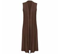 MA Online Womens Long Sleeve Plain Maxi Cardigan Ladies Sleeveless Long Waistcoat Cardigan (Sleeveless Brown UK 20-22)